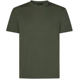 Tom Ford, Tops, Heren, Groen, S, Katoen, Groen Logo Geborduurd Crewneck T-shirt