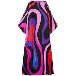 Emilio Pucci, Abstract Print Zijden Maxi Jurk Veelkleurig, Dames, Maat:ONE Size