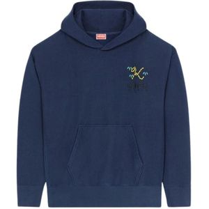 Kenzo, Oversized Hoodie met Geborduurde Tijger Blauw, Heren, Maat:S