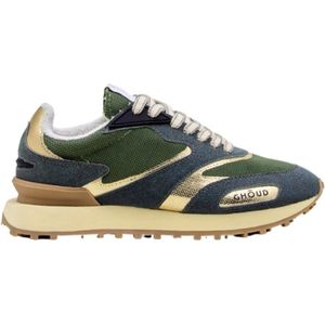 Ghoud, Schoenen, Dames, Groen, 38 EU, Katoen, Blauwe Mesh Sneakers met Gouden Leren Accenten