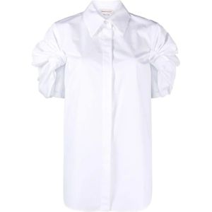 Alexander McQueen, Blouses & Shirts, Dames, Wit, S, Katoen, Witte Katoenen Poplin Overhemd met Gerimpelde Details