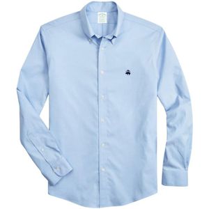 Brooks Brothers, Overhemden, Heren, Blauw, M, Katoen, Milano Slim-fit Non-iron Sport Overhemd, Oxford Stretch, Button-Down Kraag