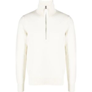 Tom Ford, Truien, Heren, Wit, L, Wol, Luxe Wool/Cashmere Half-Zip Coltrui