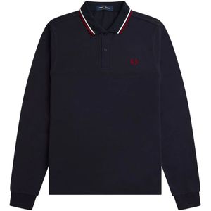 Fred Perry, Authentieke lange mouwen Twin Tipped Polo Navy Blauw, Heren, Maat:S