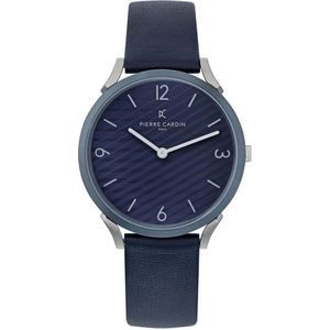 Pierre Cardin, Accessoires, Heren, Blauw, ONE Size, Blauw Leren Analoog Horloge