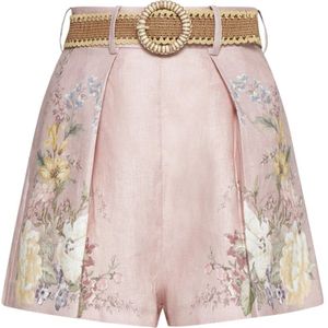 Zimmermann, Korte broeken, Dames, Roze, XS, Linnen, Bloemenprint Linnen Shorts