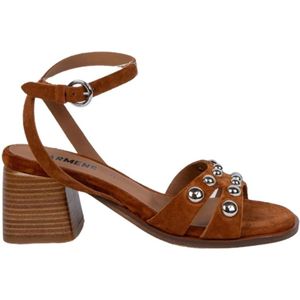 Carmens, Athena Leren Sandalen met Studs Bruin, Dames, Maat:36 EU