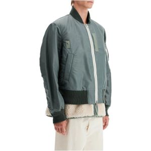 Sacai, Jassen, Heren, Groen, S, Nylon, Gelaagde Hybride Bomberjack