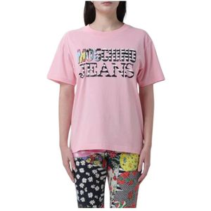 Moschino, Tops, Dames, Roze, M, Katoen, Roze Print T-shirt