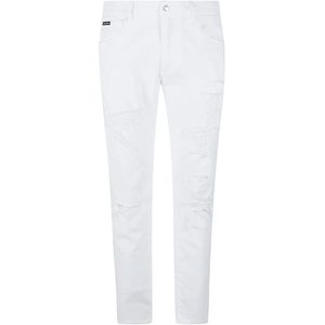 Dolce & Gabbana, Broeken, Heren, Wit, L, Katoen, Stijlvolle Heren Straight Broek