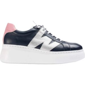 Wonders, Schoenen, Dames, Veelkleurig, 36 EU, Leer, Blauwe Leren Dames Sneaker