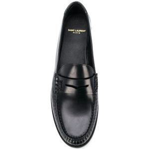 Saint Laurent, Schoenen, Heren, Zwart, 41 1/2 EU, Leer, Zwarte Leren Penny Loafers