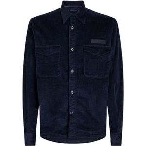 Tommy Hilfiger, Ribfluwelen overhemd met knoopzakken Blauw, Heren, Maat:L