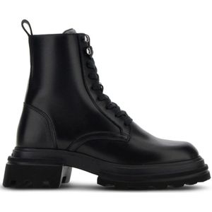 Hogan, Schoenen, Dames, Zwart, 36 EU, Leer, Zwarte Leren Veterschoenen