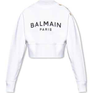 Balmain, Sweatshirts & Hoodies, Dames, Wit, XL, Katoen, Sweatshirt met logo