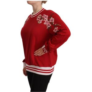 Dolce & Gabbana, Truien, Dames, Rood, S, Katoen, Rode Katoenen Crewneck Pullover Sweater