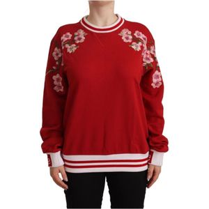 Dolce & Gabbana, Truien, Dames, Rood, S, Katoen, Rode Katoenen Crewneck Pullover Sweater