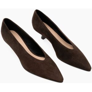 Parallele, Schoenen, Dames, Bruin, 38 EU, Suède, Minimalistische Espresso Suède Hakken Selma