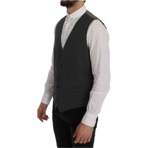 Dolce & Gabbana, Pakken, Heren, Grijs, L, Katoen, Elegante Gestreepte Grijze Vest