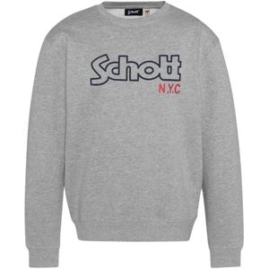 Schott Nyc, Sweatshirts & Hoodies, Heren, Grijs, 2Xl, Katoen, Iconische Fleece Sweater