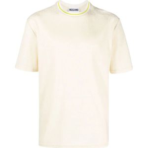 Moschino, Tops, Heren, Wit, L, Witte Logo Geborduurde T-shirts en Polos