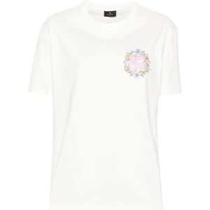 Etro, Tops, Dames, Wit, L, Witte T-shirt met Roze Geborduurd Logo