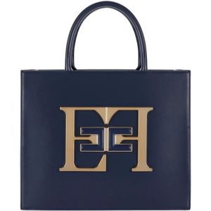 Elisabetta Franchi, Tassen, Dames, Blauw, ONE Size, Blauwe Medium Handtas met Logo