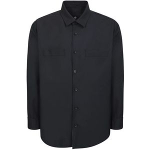 Lardini, Overhemden, Heren, Zwart, S, Wol, Zwarte relaxte shirt met klieke kraag