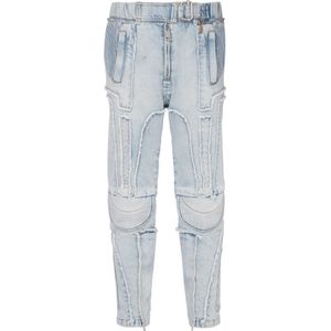 Balmain, Jeans, Heren, Blauw, W30, Katoen, Ribgebreide katoenen slim-fit jeans met zakken
