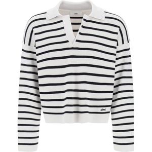 Ami Paris, Truien, Dames, Wit, L, Katoen, Gestreepte V-hals Pullover Trui