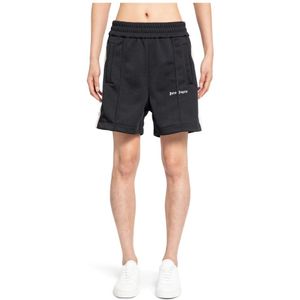 Palm Angels, Korte broeken, Heren, Zwart, M, Logo Track Shorts Zwart met Witte Strepen