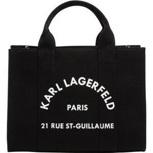 Karl Lagerfeld, Tassen, Dames, Zwart, ONE Size, Katoen, Gestreepte Tote tas met verstelbare band