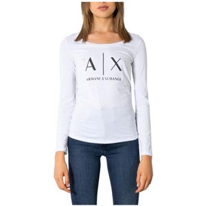 Armani Exchange, Tops, Dames, Wit, L, Dames Witte T-shirt met Lange Mouwen