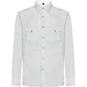 Tom Ford, Witte Corduroy Western Overhemd Wit, Heren, Maat:XL