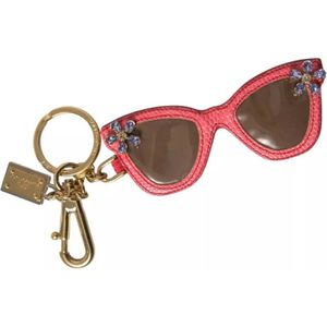 Dolce & Gabbana, Accessoires, Dames, Rood, ONE Size, Leer, Kristal Leren Zonnebril Gouden Sleutelhanger