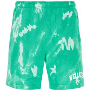 Sporty & Rich, Sportieve Groene Bermuda Shorts van Katoen Groen, Heren, Maat:M