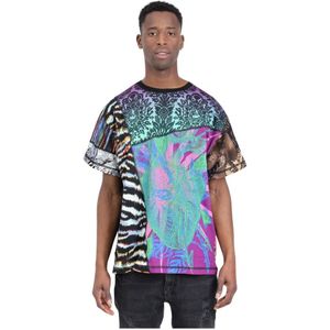 Just Cavalli, Multicolor T-shirt met zichtbare zwarte stiksels Veelkleurig, Heren, Maat:M