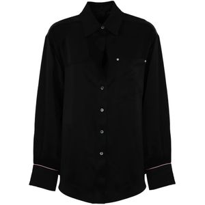 Pinko, Blouses & Shirts, Dames, Zwart, M, Satijn, Zwarte Satijnen Jas Lange Mouw Knoopsluiting