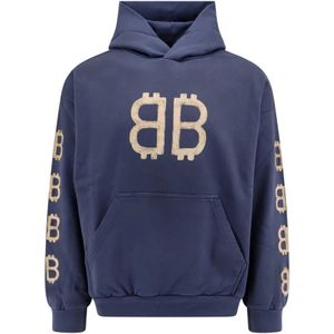 Balenciaga, Sweatshirts & Hoodies, Heren, Blauw, S, Katoen, Crypto Medium Fit Sweatshirt met Kangoeroezak