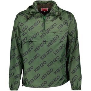 Kenzo, Jassen, Heren, Groen, S, Nylon, Monogram Logo Windbreaker Jas