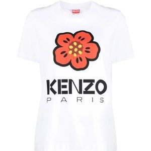 Kenzo, Tops, Dames, Wit, L, Katoen, Wit Boke Flower Loose-Fit T-shirt