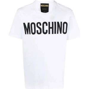 Moschino, Tops, Heren, Wit, S, Katoen, Logo Print Biologisch Katoen T-shirt