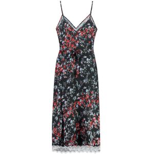 Vision OF Super, Kleedjes, Dames, Veelkleurig, S, Polyester, Midi Jurk met Vlammenprint en Kant