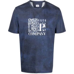 C.p. Company, Bloemenprint Crew Neck T-Shirt Blauw, Heren, Maat:S