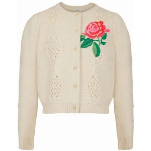 Manoush, Gebreide Cardigan met Geborduurde Bloem Beige, Dames, Maat:S