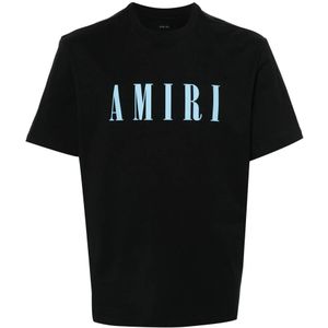 Amiri, Logo-Print Katoenen T-Shirt Zwart, Heren, Maat:S