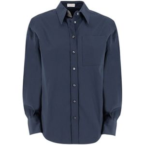 Brunello Cucinelli, Blouses & Shirts, Dames, Blauw, M, Katoen, Stretch Katoenen Poplin Blouse