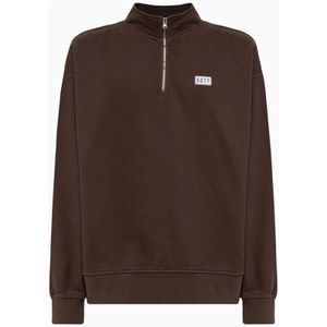 Sotf, Italiaanse Katoenen Sweatshirt met Halve Rits Bruin, Heren, Maat:XL