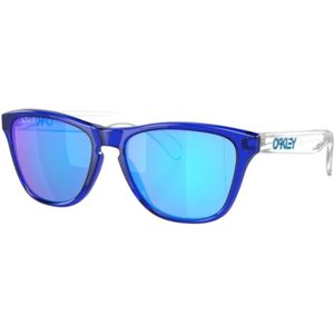 Oakley, Kristalblauwe vierkante zonnebril met Prizm Sapphire lenzen Blauw, Heren, Maat:ONE Size