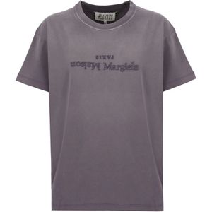 Maison Margiela, Tops, Dames, Paars, M, Katoen, Lila Katoenen T-shirt met Geborduurd Logo
